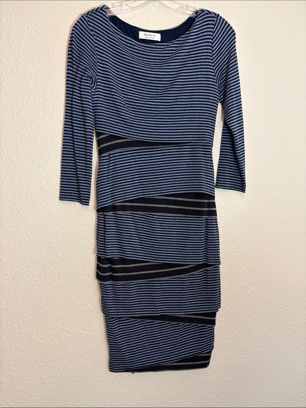 Bailey 44 Navy and Black Striped Long Sleeve Bodycon Dress